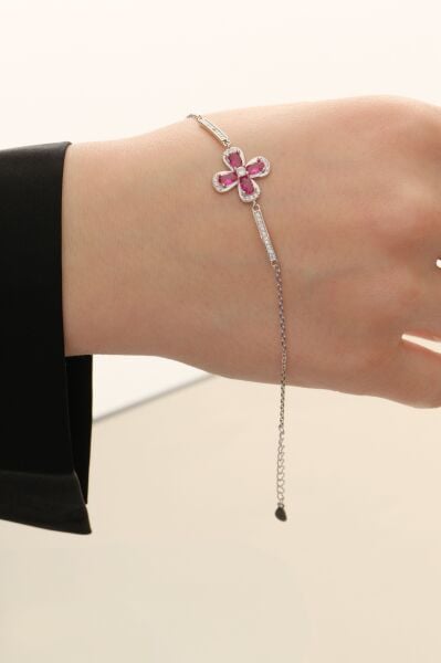 Gümüş rodyumlu kök yakut ve zirkon taşlı şansın gücü yonca bileklik SGTL12642FUSYA