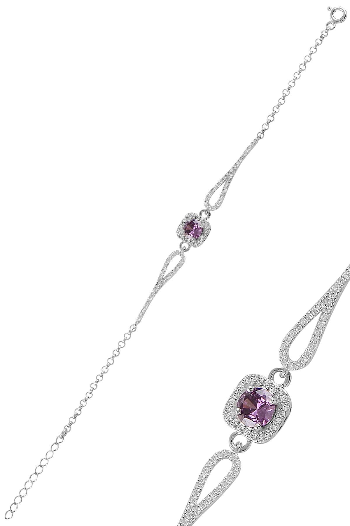 Gümüş rodyumlu  pırlanta modeli amatis zirkon taşlı kare  bileklik  SGTL11310MOR