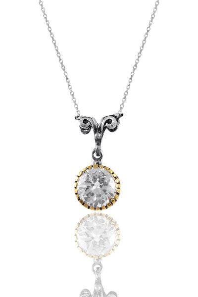 Gümüş zirkon  taşlı otantik tektaş kolye  SGTL10967BEYAZ