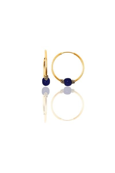 Gümüş altın yaldızlı 17 mm  çivit mavisi halka küpe SGTL11260GOLD