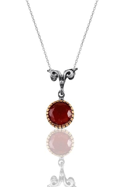 Gümüş kök yakut taşlı otantik tektaş kolye SGTL10967BORDO
