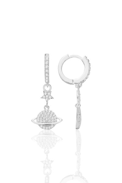 Gümüş rodyumlu zirkon taşlı yıldızlı satürn gezegen küpe SGTL12707RODAJ