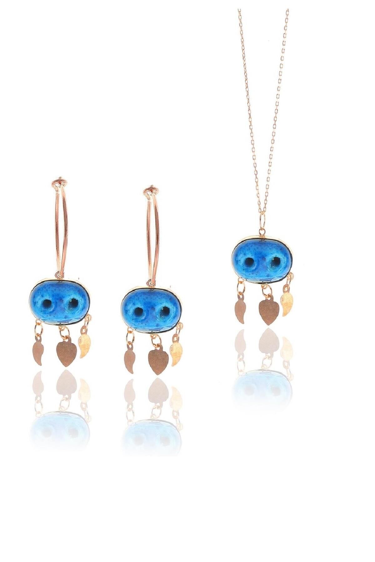 Gümüş süryanı nazar boncuğu ikili set SGTL9676ROSE