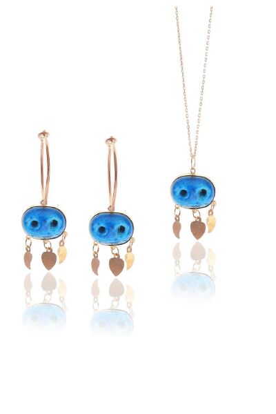 Gümüş süryanı nazar boncuğu ikili set SGTL9676ROSE