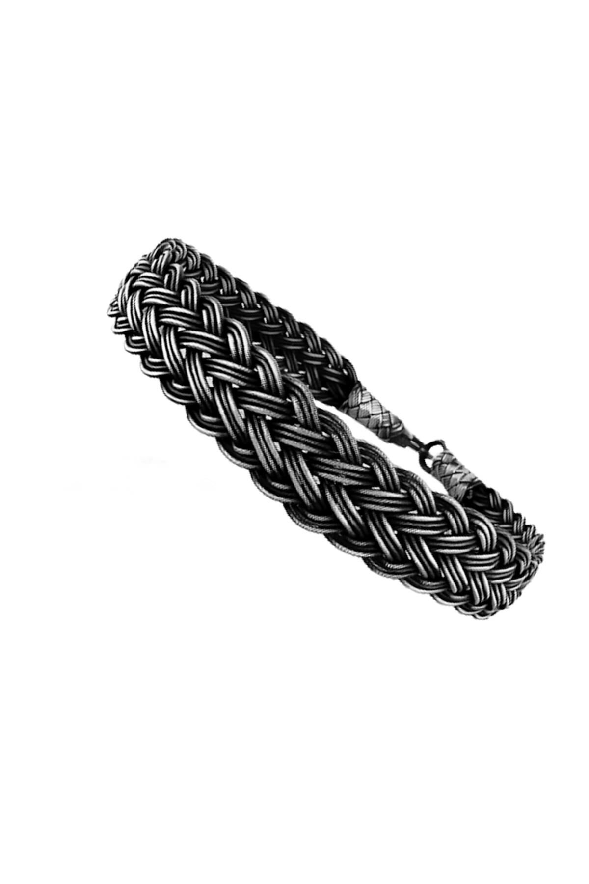 Gümüş tamamen el işçiliği kazaziye işlemeli örgülü erkek bileklik SGTL11986