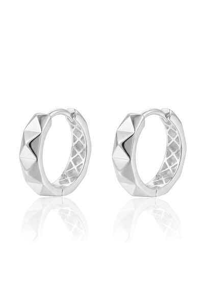 925 Ayar Gümüş küpe Üzeri Rodyumlu Prizma Dokulu Modern Halka Küpe SGTL13188RODAJ