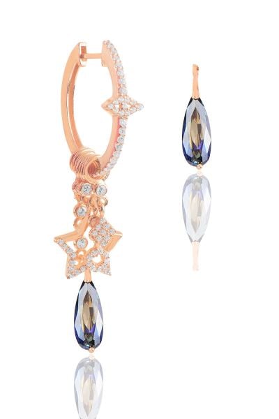 Gümüş rose damla mavi mistik taşlı şans küpe SGTL11778ROSE