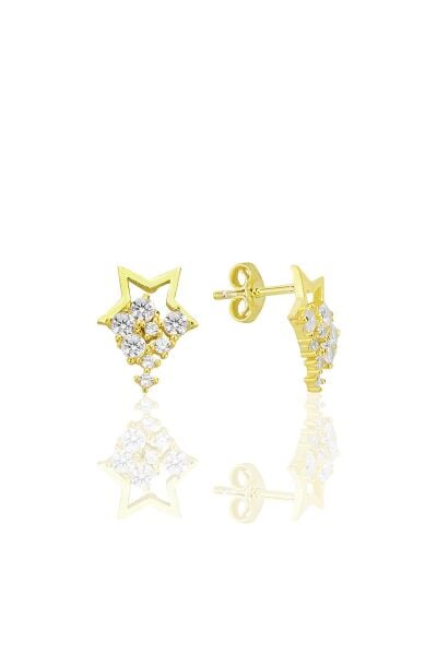 Gümüş altın yaldızlı zirkon taşlı yıldız yağmuru küpe SGTL12708GOLD