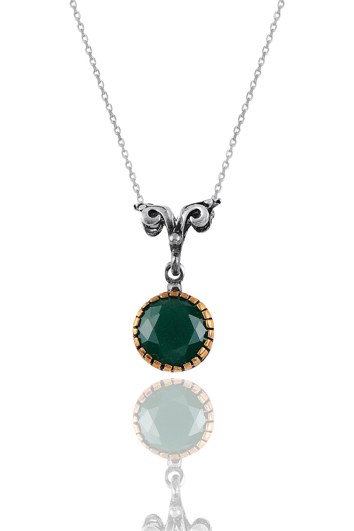 Gümüş kök zümrüt  taşlı otantik tektaş kolye SGTL10967YESIL