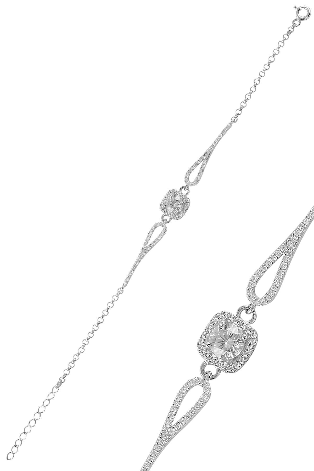 Gümüş rodyumlu  pırlanta modeli  zirkon taşlı kare  bileklik  SGTL11310BEYAZ