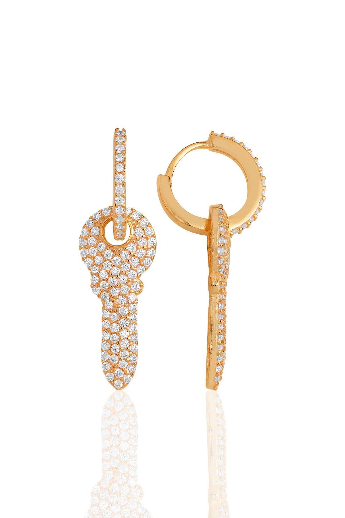 Gümüş rose zirkon taşlı anahtar küpe SGTL11621ROSE