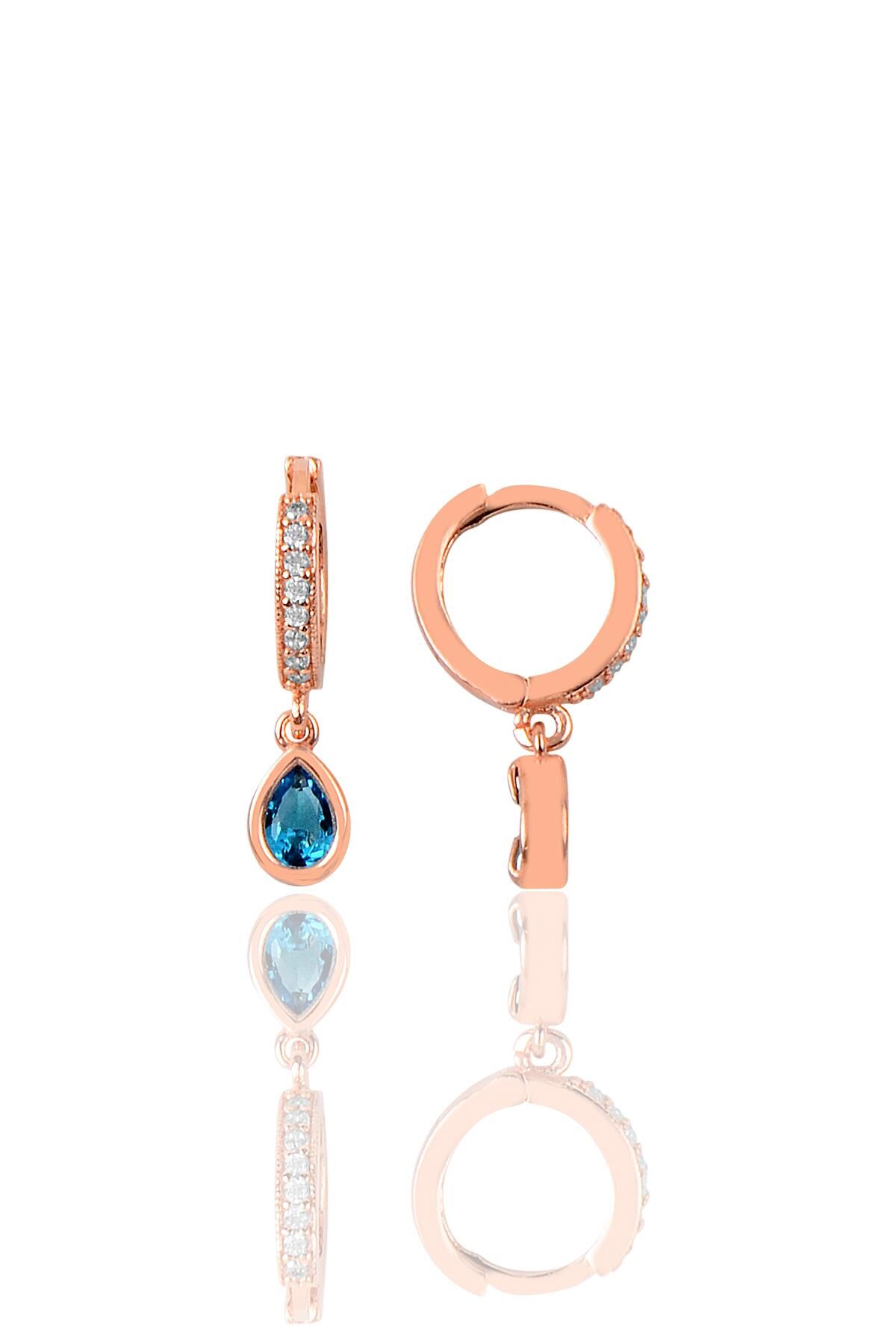 Gümüş taşlı damla modeli halka küpe SGTL9627