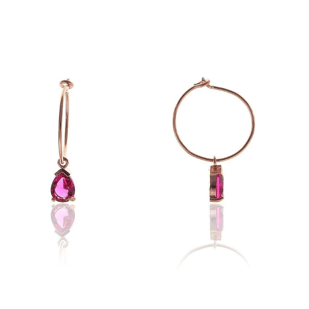 Yakut Taşlı Rose Gümüş Küpe SGTL5668