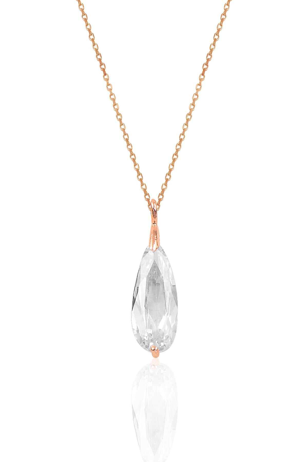 Gümüş rose zirkon taşlı damla kolye SGTL10242ZİRKON