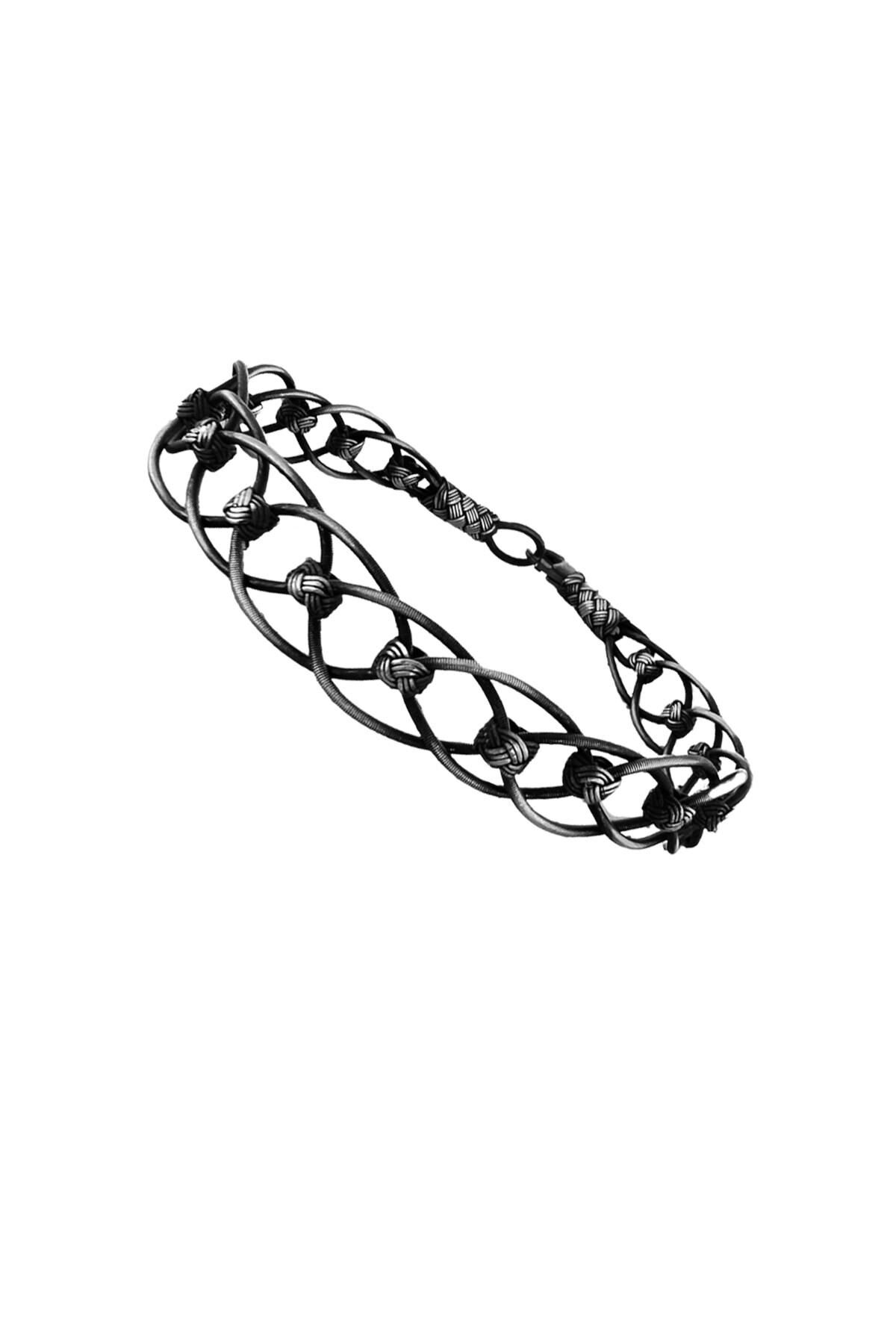 Gümüş tamamen el işçiliği kazaziye işlemeli örgülü erkek bileklik SGTL11989