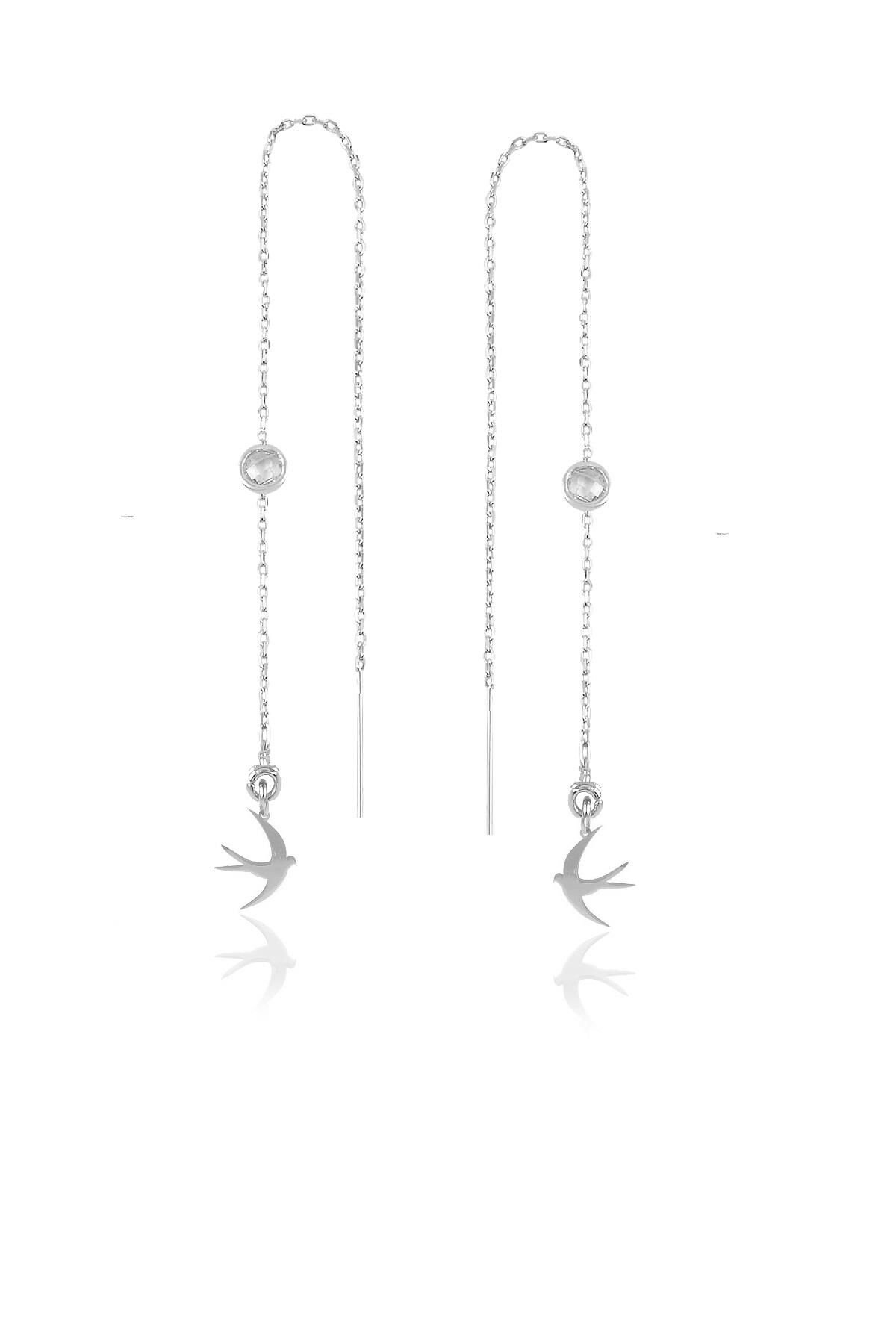 Gümüş  taşlı zincirli küpe martı modeli SGTL9862RODAJMARTI