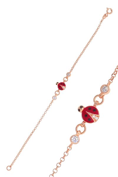 925 ayar gümüş bileklik rose zirkon taşlı kırmızı mineli uğur böceği çocuk bileklik SGTL13175ROSE