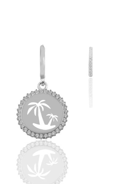 Gümüş rodyumlu zirkon taşlı palmiye kombin küpe SGTL11775RODAJ