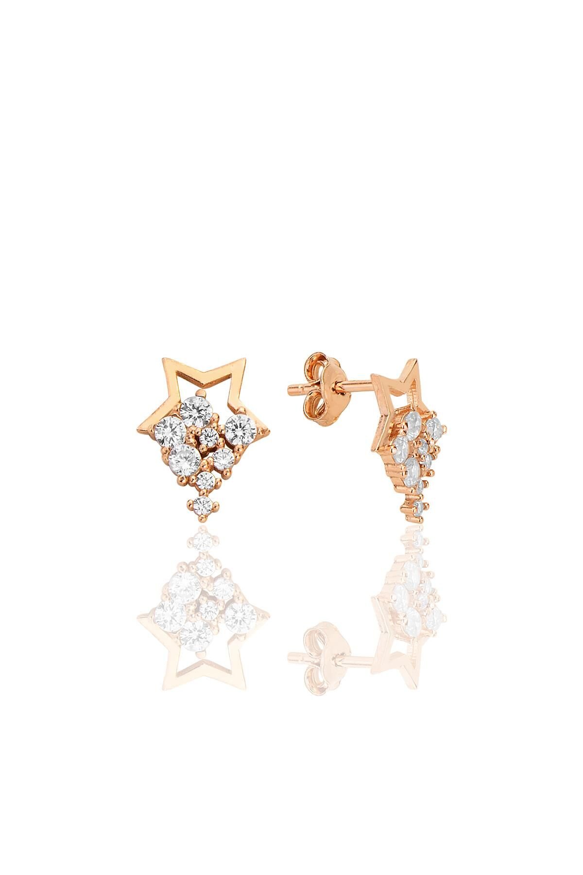 Gümüş rose zirkon taşlı yıldız yağmuru küpe SGTL12708ROSE