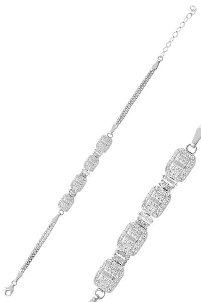 Gümüş rodyumlu çizgili baget taşlı bileklik SGTL10243