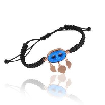 Gümüş rose süryani nazar boncuğu kolye ve bileklik ikili set SGTL11308ROSE