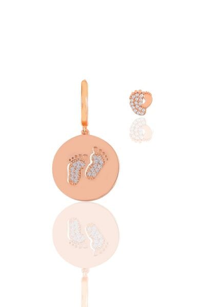 Gümüş rose zirkon taşlı ilk adım kombin küpe SGTL11774ROSE