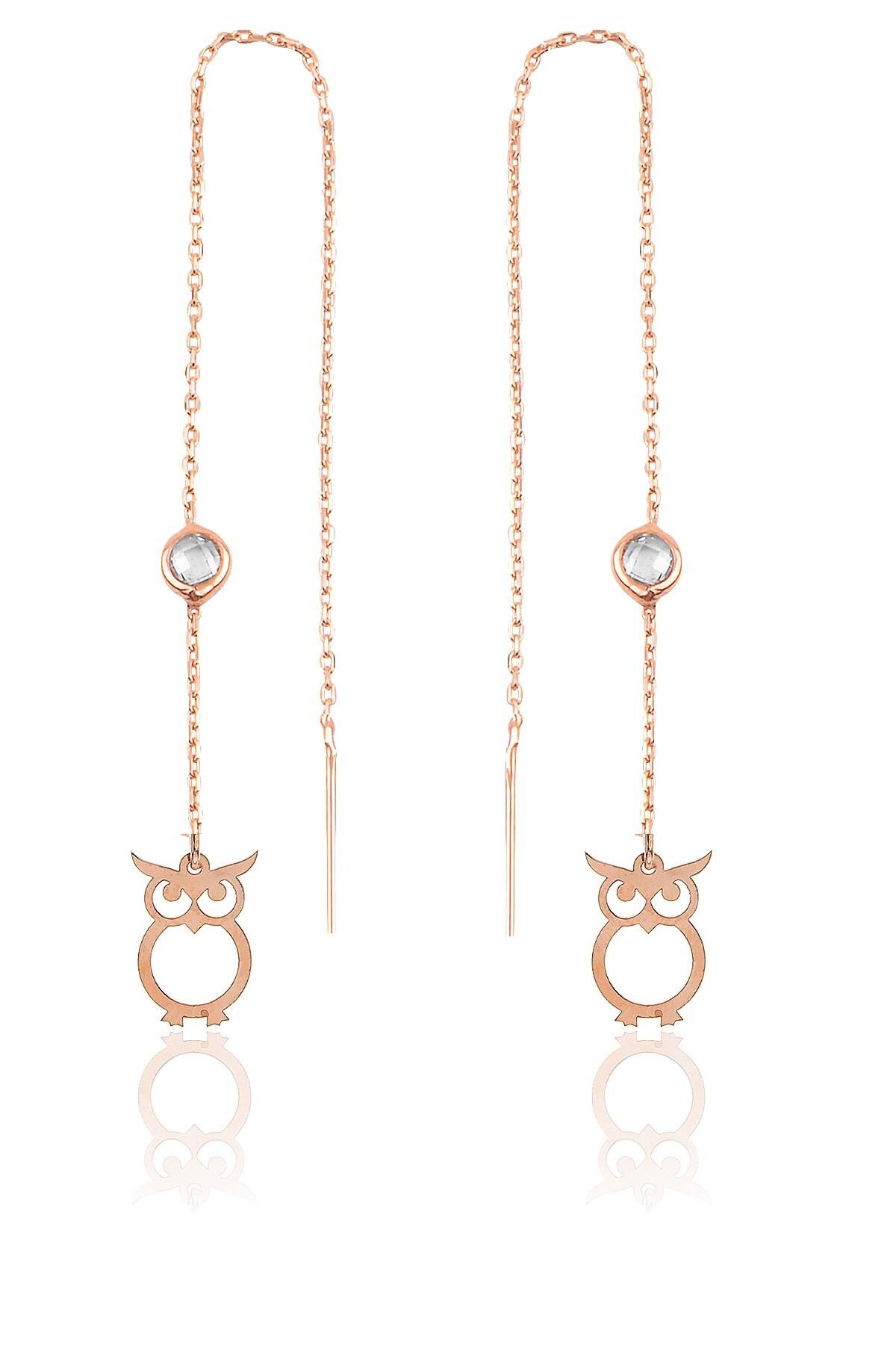 Gümüş  taşlı zincirli küpe baykuş modeli SGTL9862ROSEBAYKUS