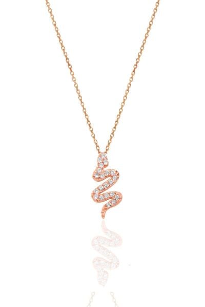 Gümüş  zirkon taşlı yılan kolye SGTL10376