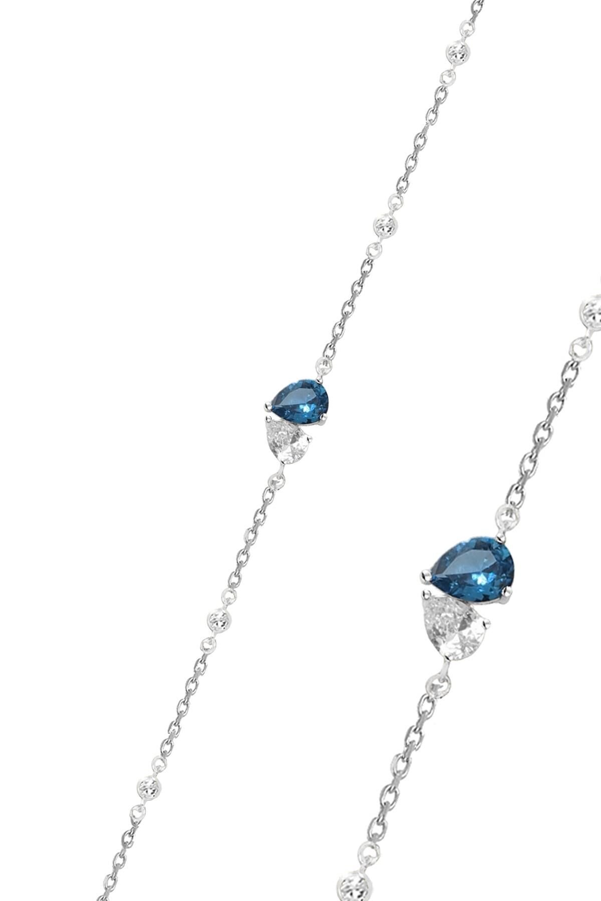 Gümüş rodyumlu akuamarin ve zirkon taşlı göksel su damlası bileklik SGTL12644MAVI