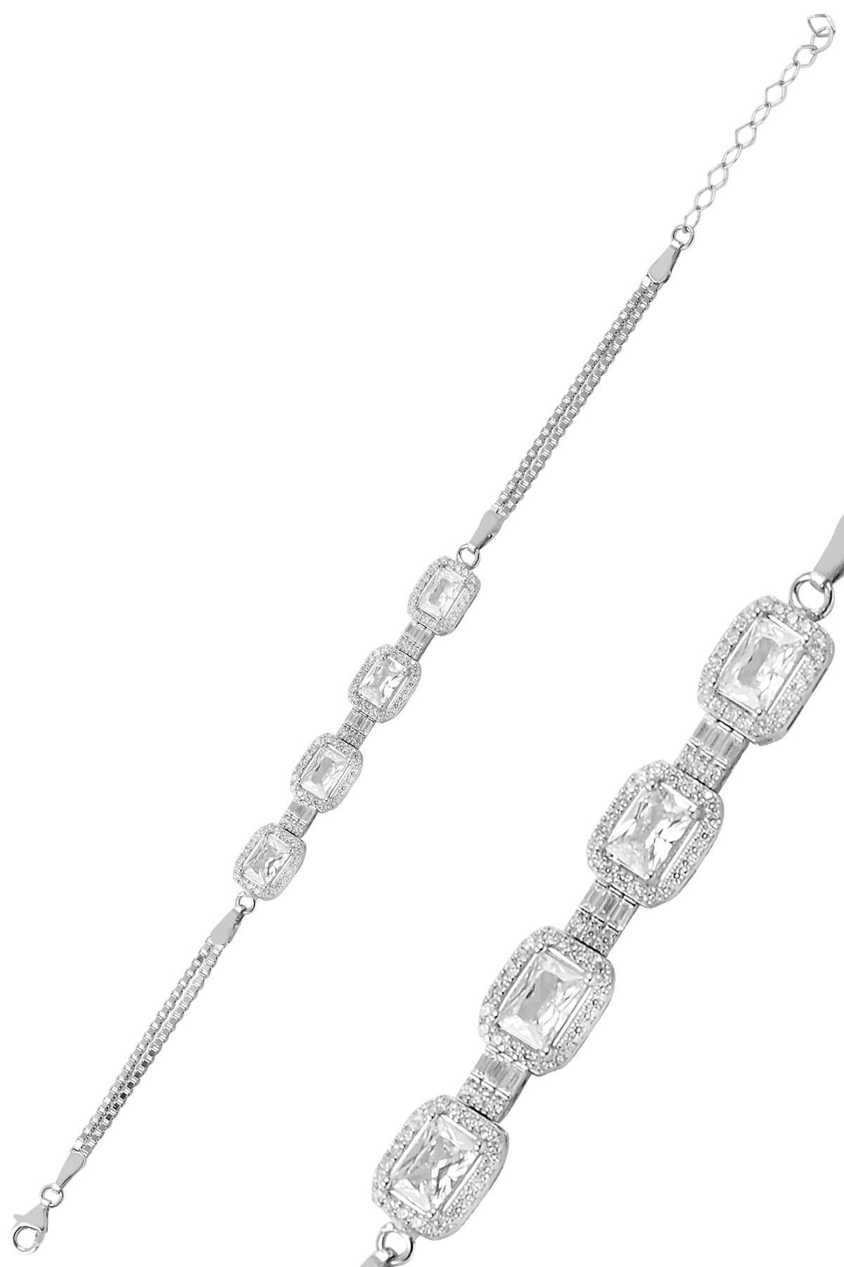 Gümüş rodyumlu baget taşlı bileklik SGTL10244