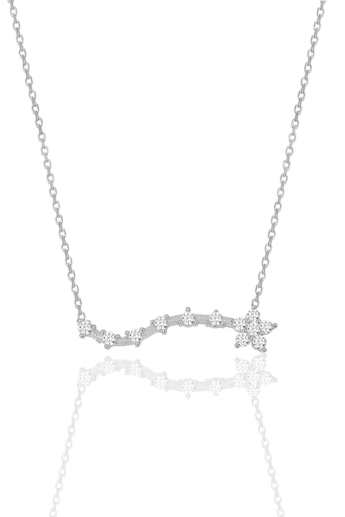 Gümüş rodyumlu zirkon sıra taşlı çiçek kolye SGTL11978RODAJ