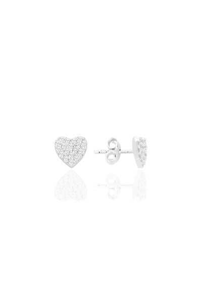 Gümüş rodyumlu zirkon taşlı kalp küpe SGTL12709RODAJ