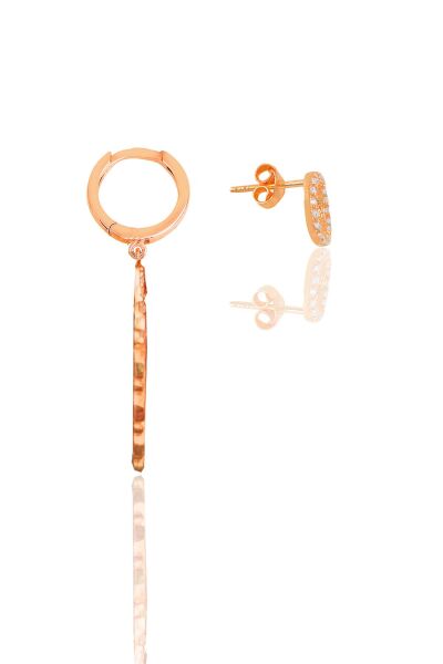 Gümüş rose zirkon taşlı midye  kombin küpe SGTL11773ROSE