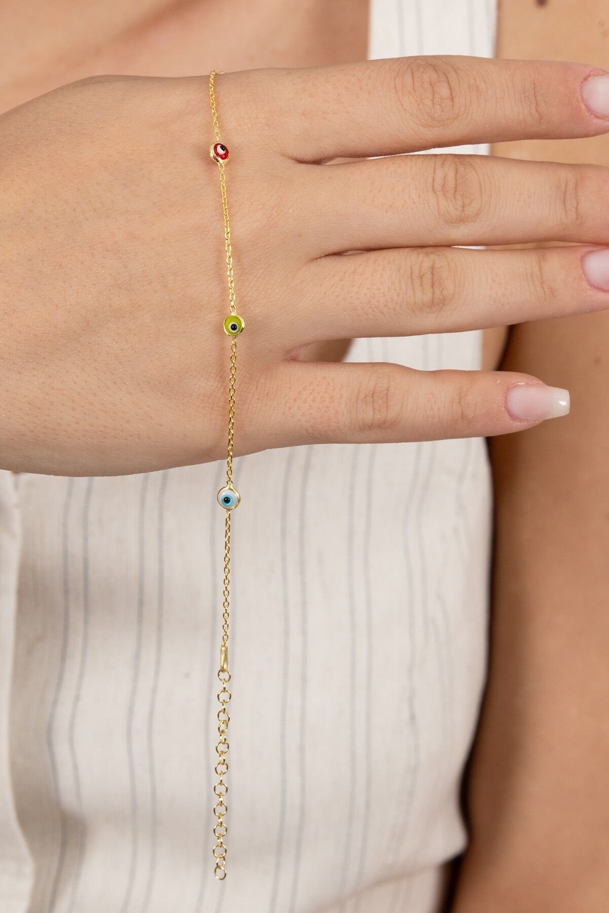 925 ayar gümüş halhal altın yaldızlı nazar boncuklu cam göz halhal SGTL13179GOLD