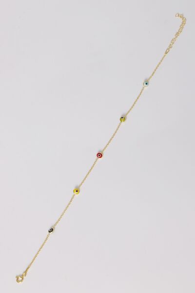 925 ayar gümüş halhal altın yaldızlı nazar boncuklu cam göz halhal SGTL13179GOLD