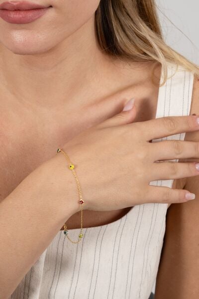 925 ayar gümüş halhal altın yaldızlı nazar boncuklu cam göz halhal SGTL13179GOLD