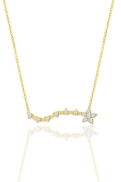 Gümüş altın yaldızlı zirkon sıra taşlı çiçek kolye SGTL11978GOLD