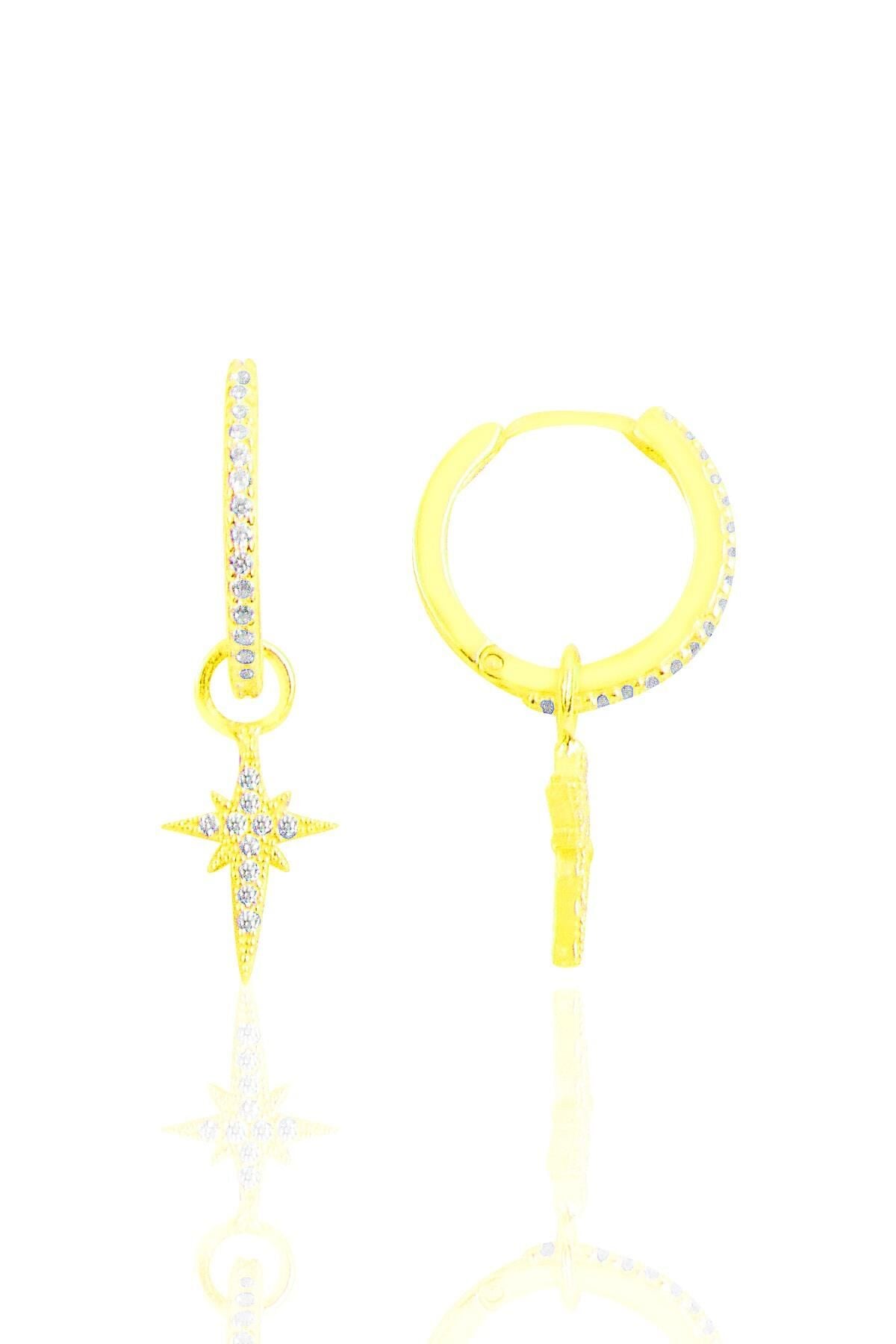 Gümüş altın yaldızlı zirkon taşlı kutup yıldızı halka küpe SGTL11306KUTUP