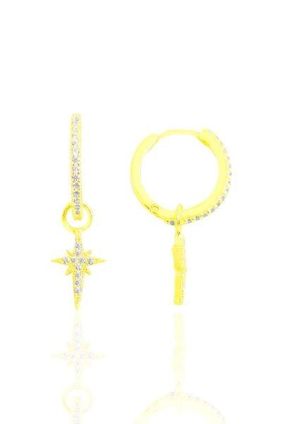 Gümüş altın yaldızlı zirkon taşlı kutup yıldızı halka küpe SGTL11306KUTUP