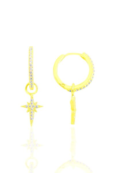 Gümüş altın yaldızlı zirkon taşlı kutup yıldızı halka küpe SGTL11306KUTUP