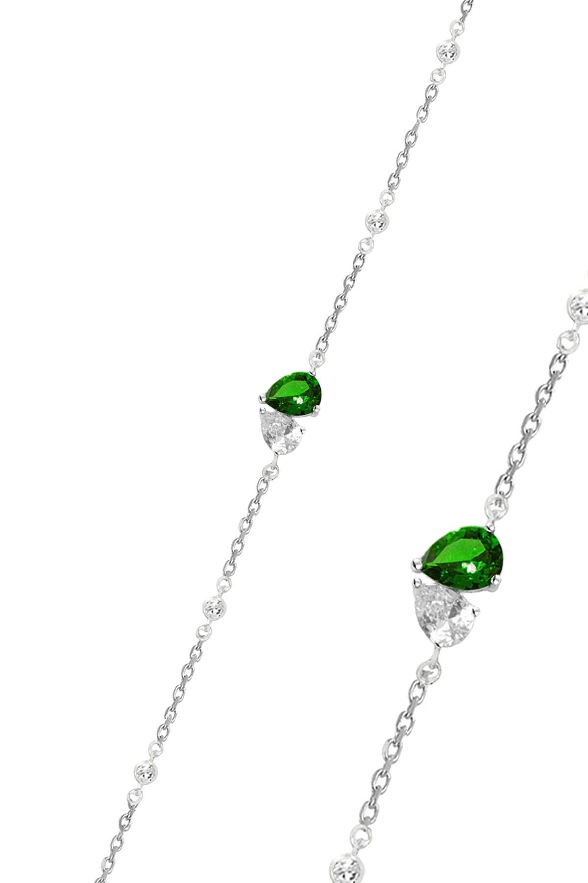 Gümüş rodyumlu yeşil zirkon taşlı göksel su damlası bileklik SGTL12644YESIL