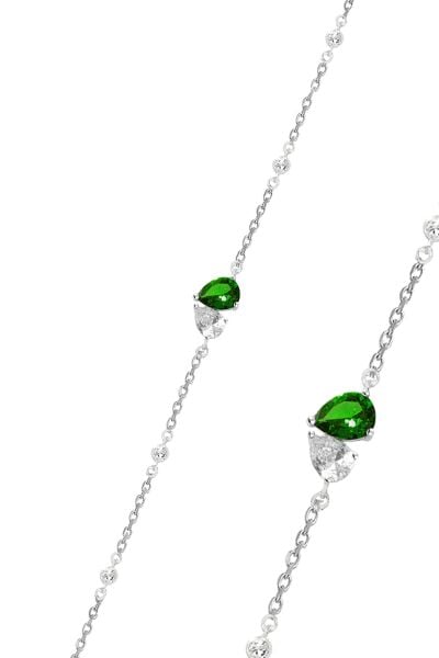 Gümüş rodyumlu yeşil zirkon taşlı göksel su damlası bileklik SGTL12644YESIL