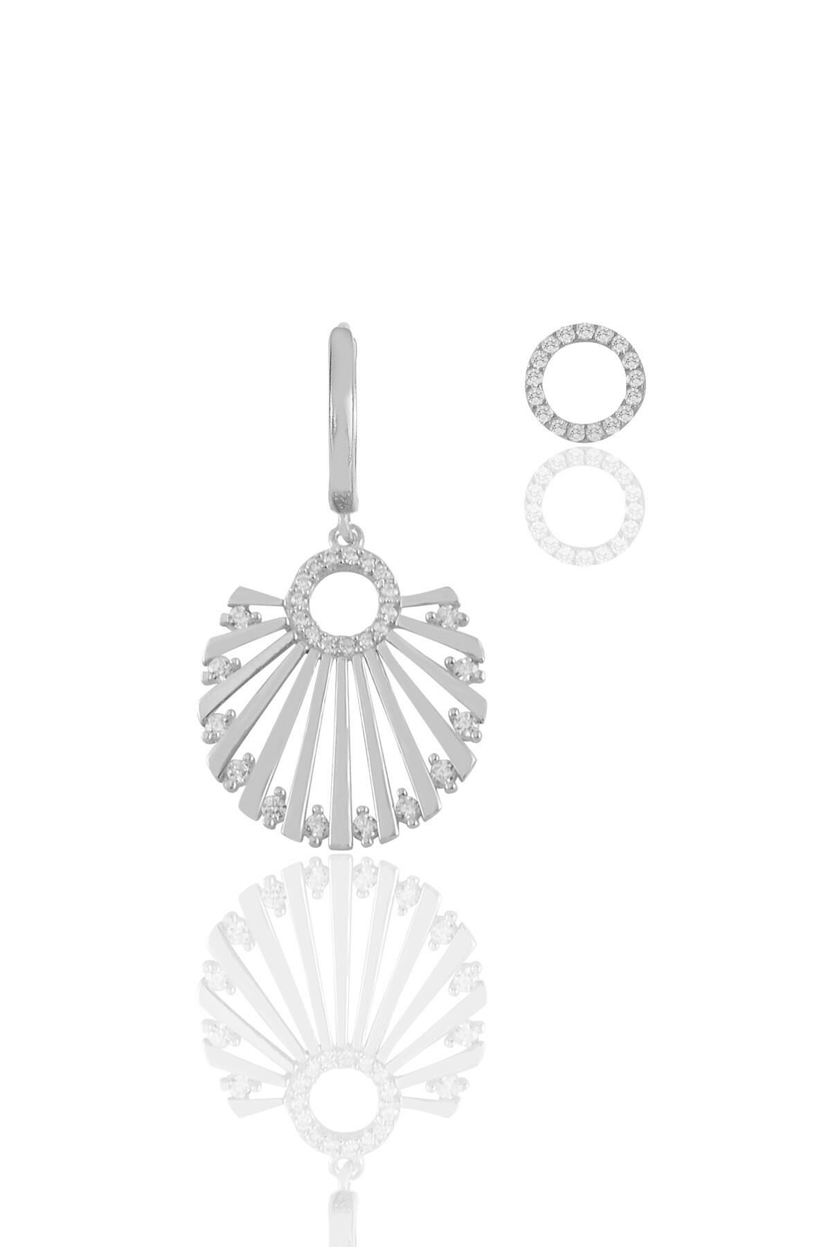 Gümüş rodyumlu zirkon taşlı midye  kombin küpe SGTL11773RODAJ