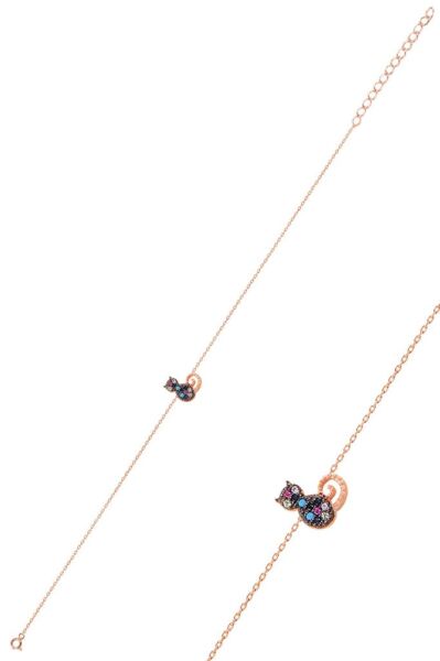 Gümüş rose renkli taşlı kedi bileklik SGTL10836RNK