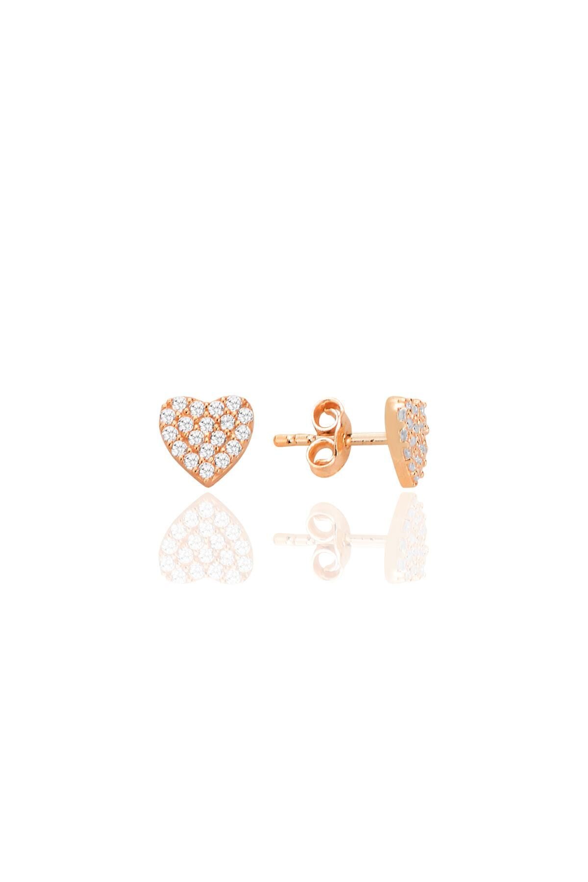 Gümüş rose zirkon taşlı kalp küpe SGTL12709ROSE