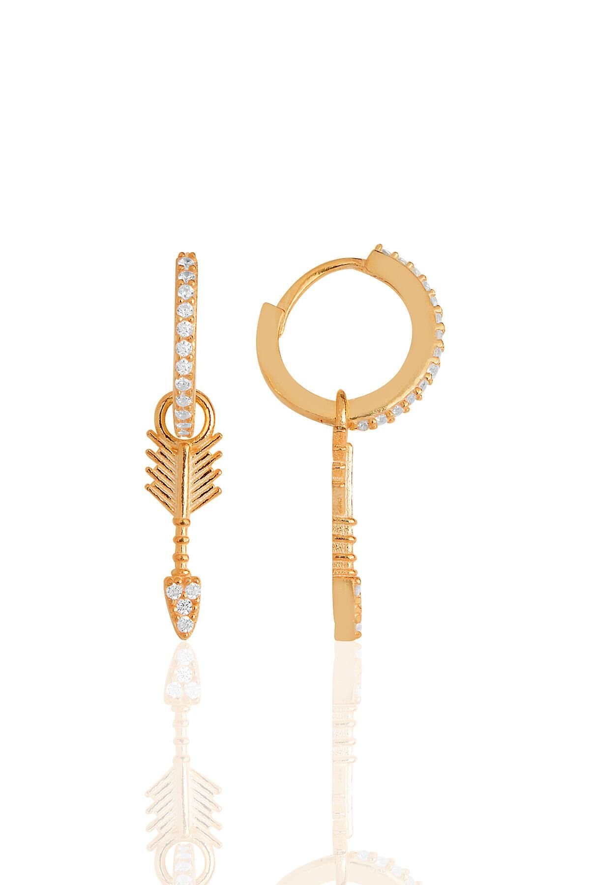 Gümüş rose zirkon taşlı ok küpe SGTL11623ROSE