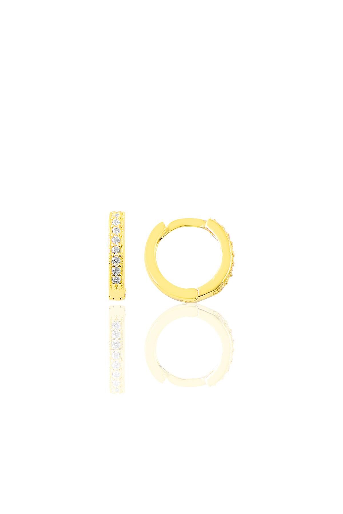 Gümüş altın yaldızlı zirkon taşlı 12 mm  halka küpe SGTL11255GOLD
