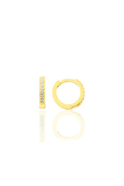 Gümüş altın yaldızlı zirkon taşlı 12 mm  halka küpe SGTL11255GOLD