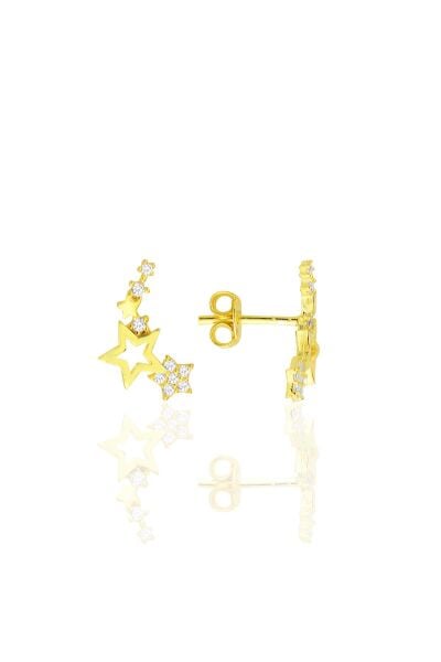Gümüş altın yaldızlı zirkon taşlı kayan yıldızlar küpe SGTL12710GOLD