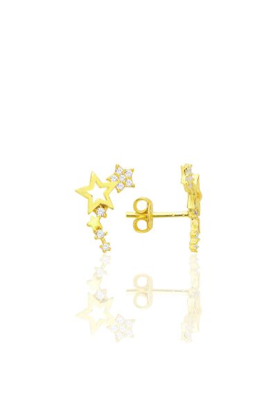 Gümüş altın yaldızlı zirkon taşlı kayan yıldızlar küpe SGTL12710GOLD